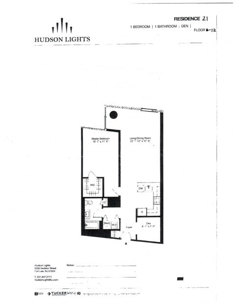 Floor plan for 1 bed, 1 bath, 950 sqft